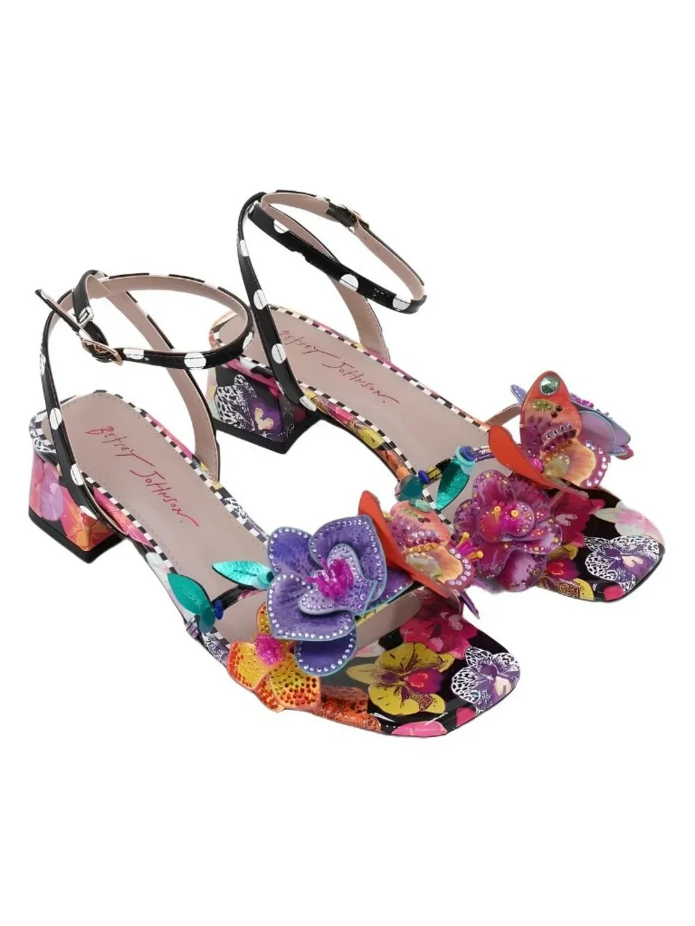 Betsey Johnson Maranda Black Multi Floral Butterfly Applique Block Sz 6.5M